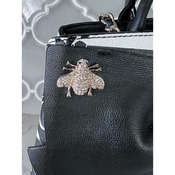 Betsey Johnson Glam Garden Striped Rose Satchel Large Bow Jeweled Crossbody Bag - Picture 6 of 16